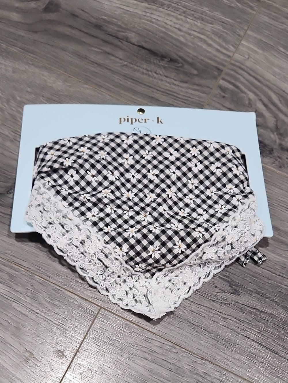 piper + k Black Gingham Lace-Trim Hair Scarf
